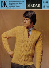 Aran look Cardigan - [in] Double Knitting Wool, Double Crepe Wool, Arctic Moss, Courtelle Crepe, 38-44 inch