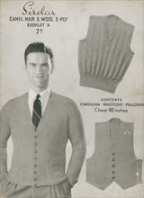 Man's cardigan, waistcoat and pullover - [in] camel hair & wool 3-ply, chest 40 inches